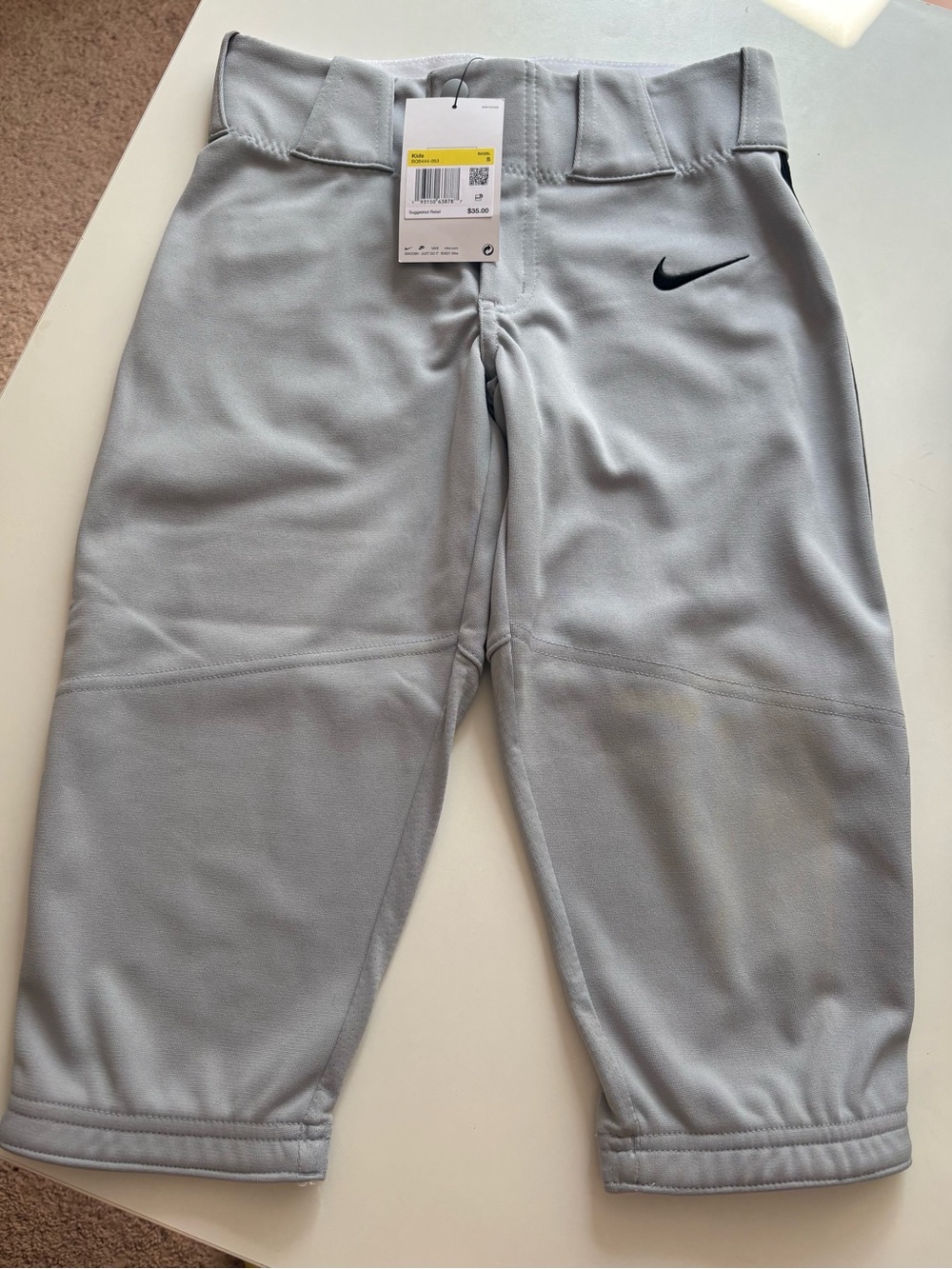 Nike Kids Light Gray Athletic Joggers with Black Swoosh